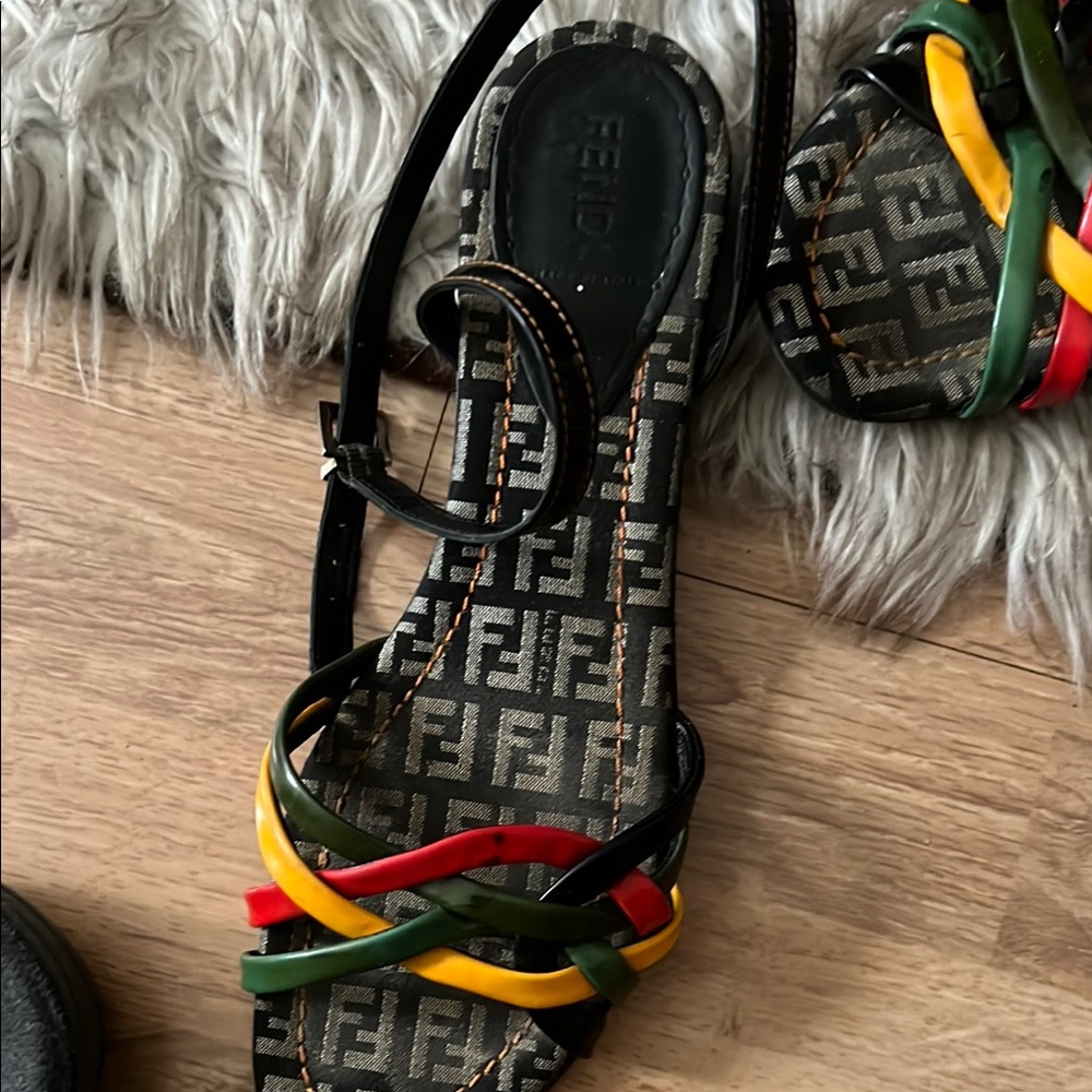 Fendi Women's Black and Multicolor Strappy Sandals